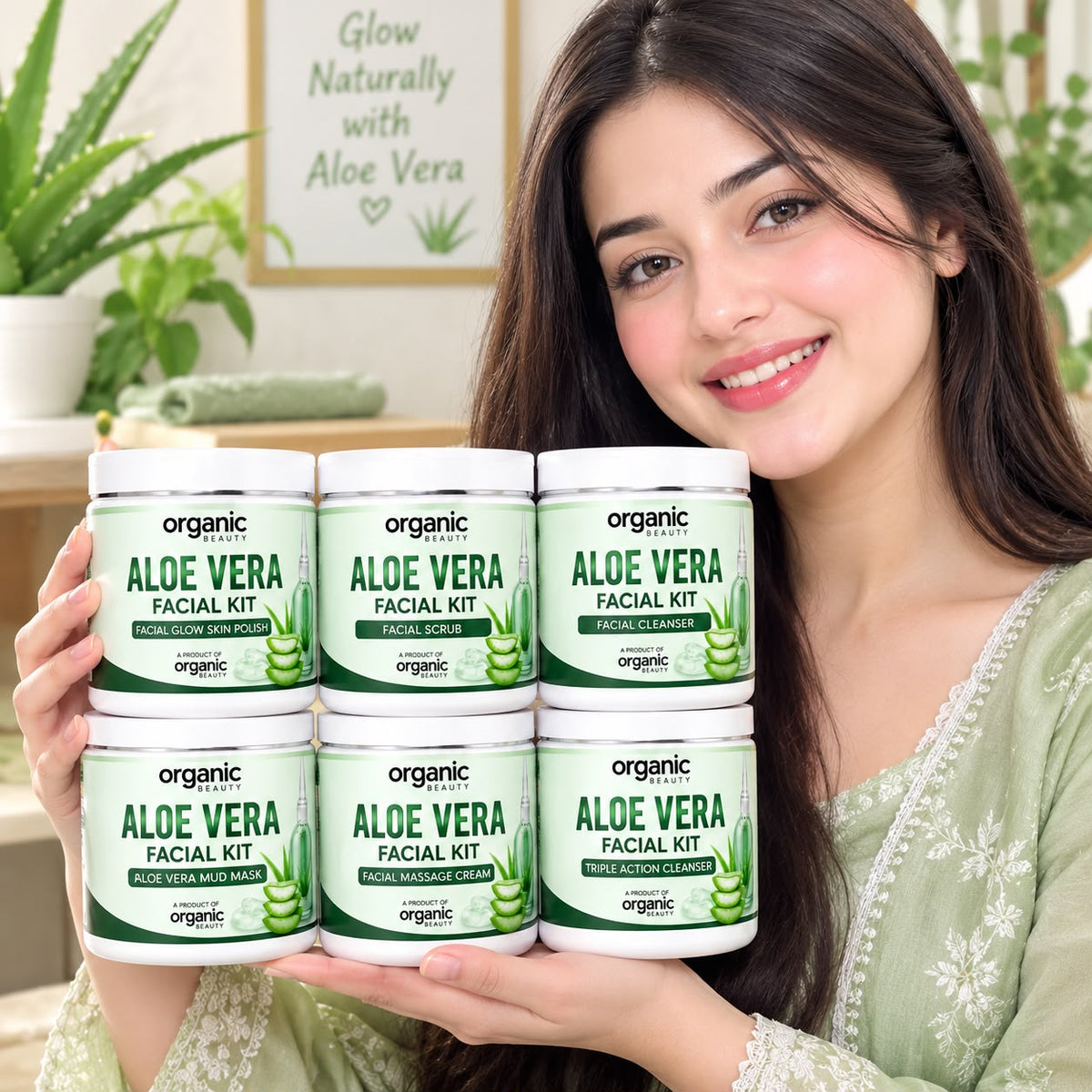 🌿 Organic Beauty Aloe Vera Facial Kit – Complete Facial Care for Fresh, Glowing Skin.300ml