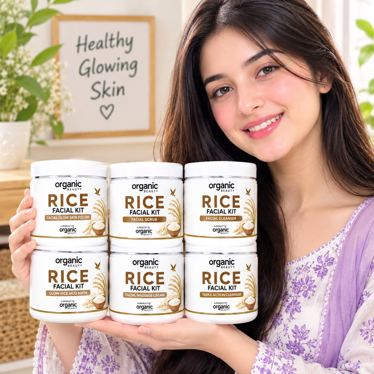🌾 Organic Beauty Rice Facial Kit – Complete 6-Step Skincare Set.300 ml ✨